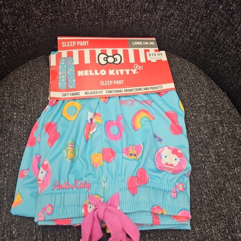 NWT Hello Kitty Womans Size Large (36-38) Bioworld Pajama Sleep Pants Fun Print!